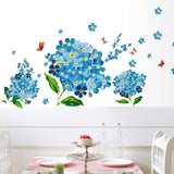 Romantic Blue Flowers Charm Wall Stickers Removable Wall Decals Home Decor PVC Art Mural Baby Boys Girls Kids Bedroom Kitchen Nursery Room Decoration Wall Sticker Posters