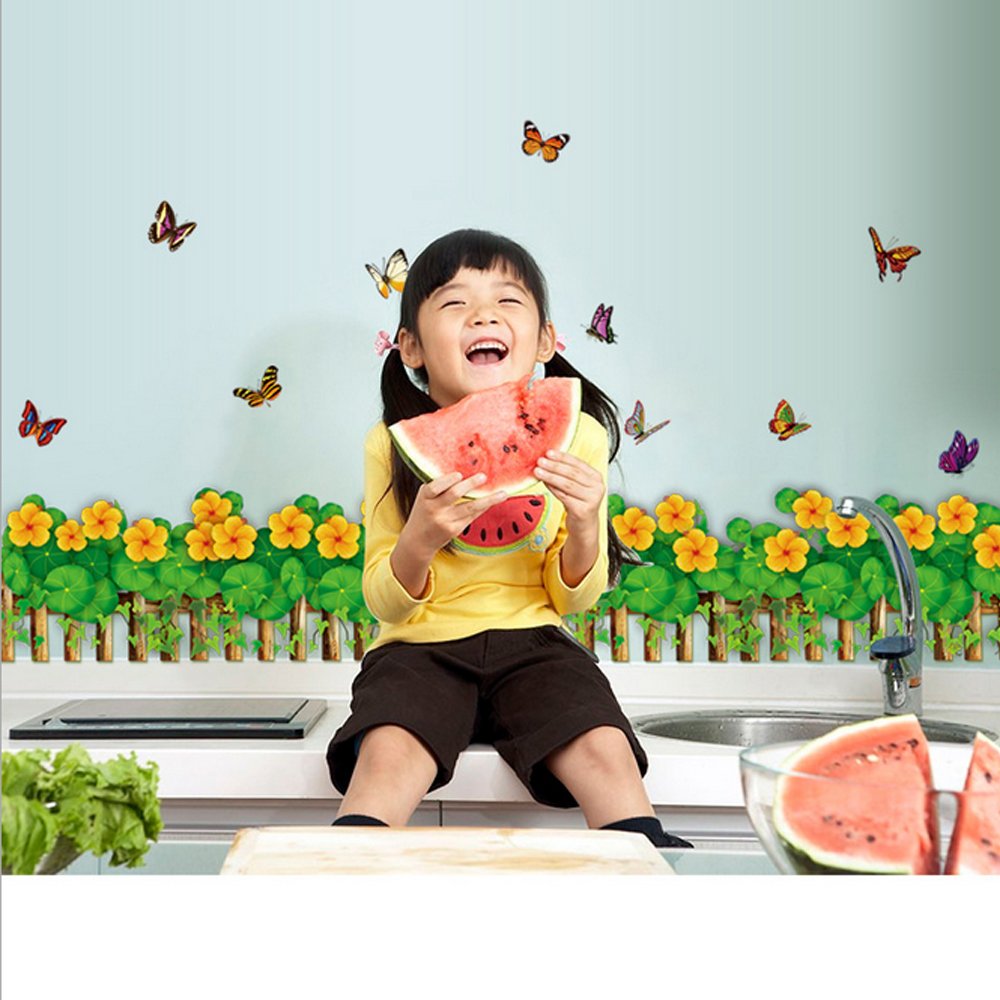 fashionbeautybuy Baby Boy's Butterflies Flowers Railing Skirting Line Wall Sticker Paper Home Decal One Size Multi size 50x70 xy8002