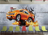 Xh7256 Decoration Murals Wall 3D Industrial Wind Breaking Wall Car Metal Tire Sports Car Mural Background Wall-400Cmx280Cm