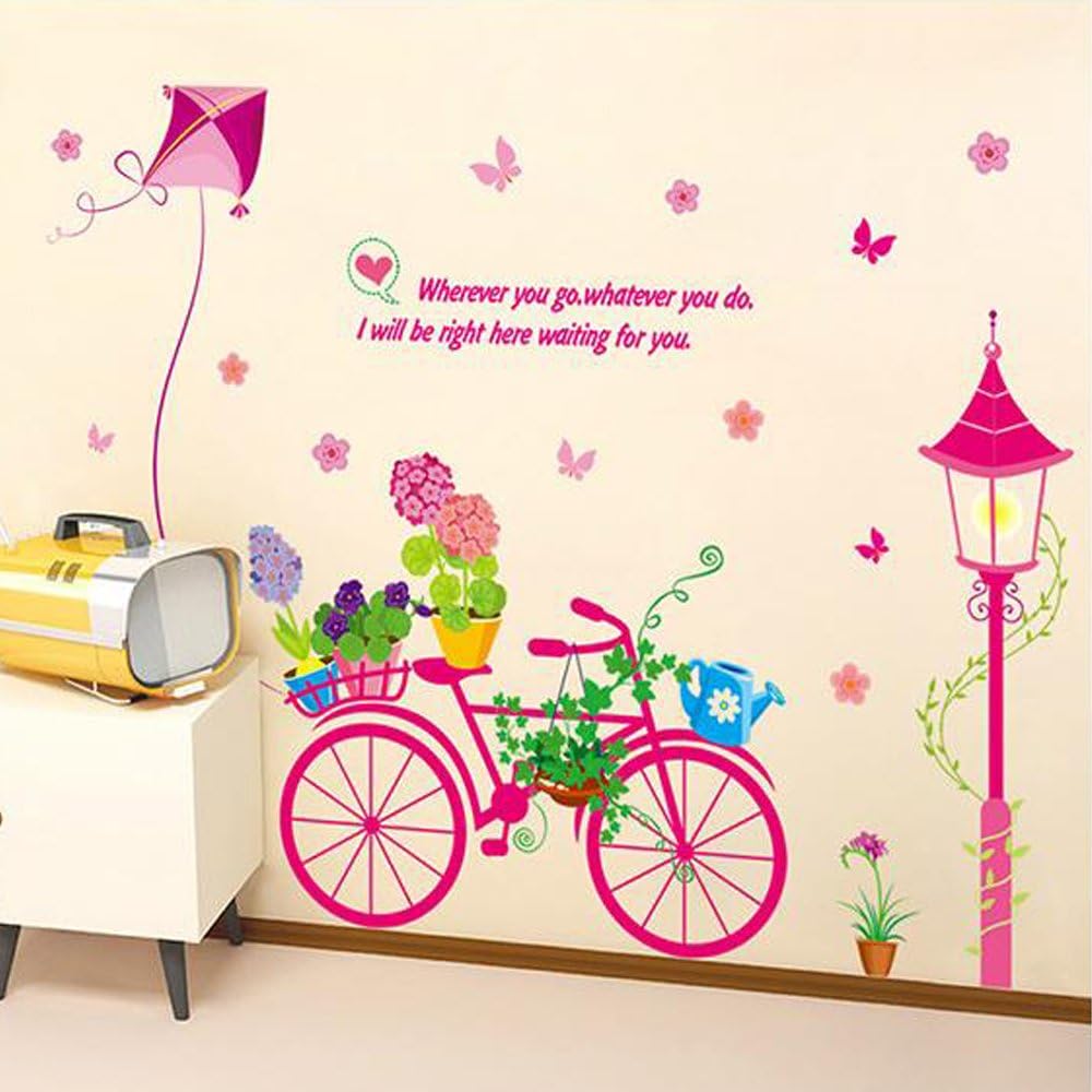 fashionbeautybuy Bike Flower Kite Wall Sticker Decal Home Decor PVC Murals Wallpaper House Art Picture Living Room Adult Senior Teen Kids Baby Bedroom Decoration size 50x70 xls7199