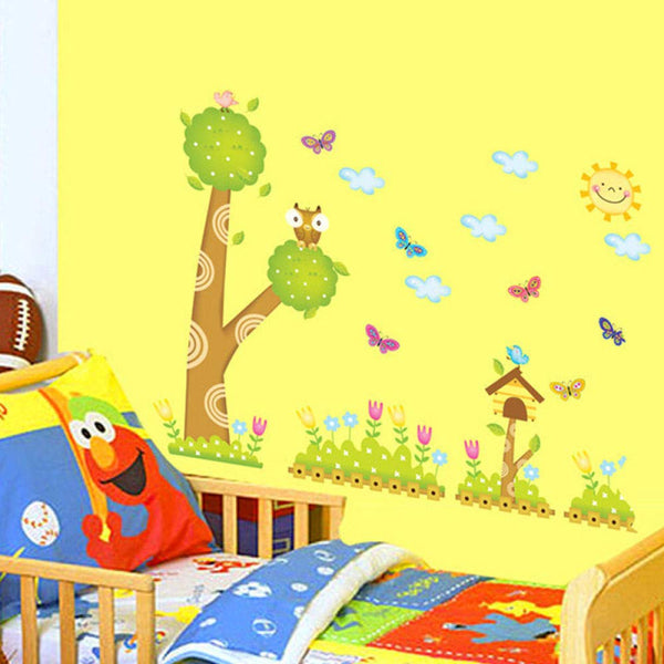 Cartoon Home Decor Wall Sticker Kids Baby Room Pastoral Style Trees Owl Cage Fence  Abc1016