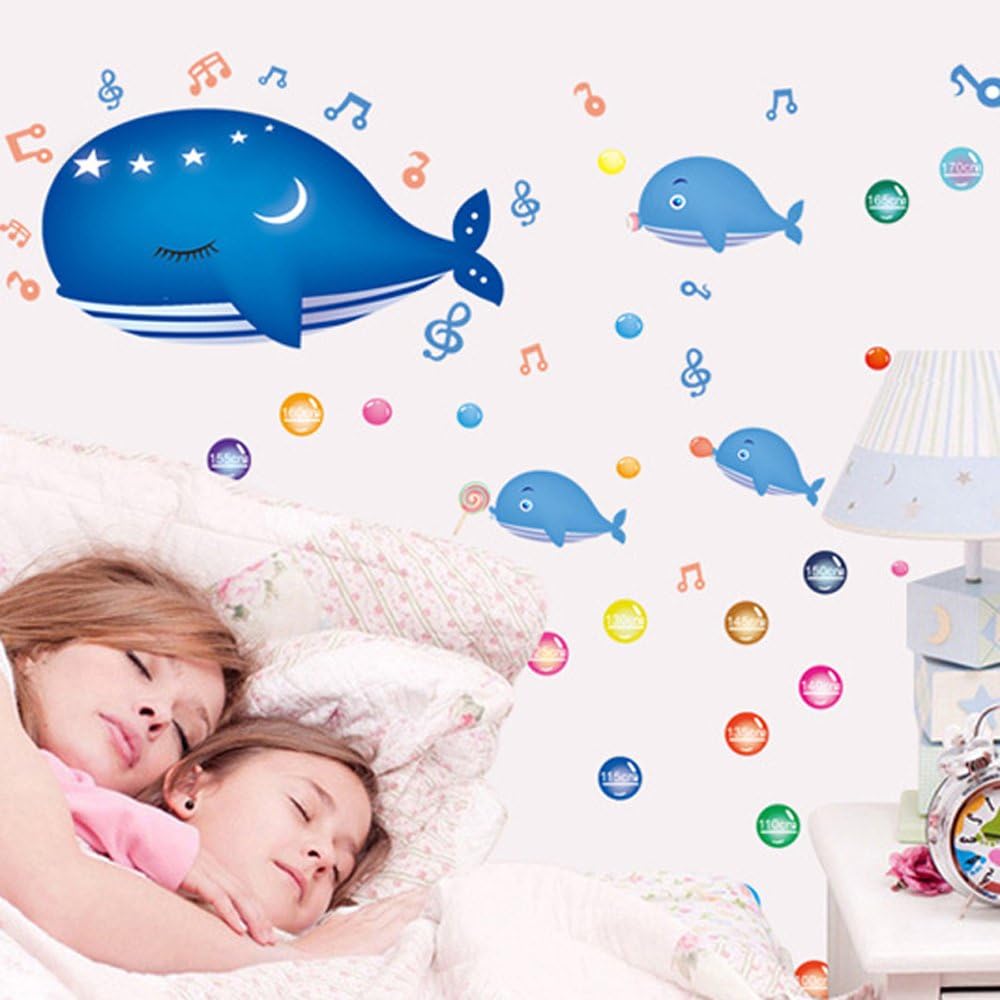 Cartoon Animals Growth Chart Wall Stickers Height Measurement Removable Wall Decals Home Decor Art Mural Baby Boys Girls Kids Bedroom Kitchen Room Decoration (Whale Height Measurement) size 50x70 ay7018