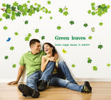 Green Maple Leaves and Butterflies Wall Decals, Living Room Bedroom Removable Wall Stickers Mural size 60x90  ay9145
