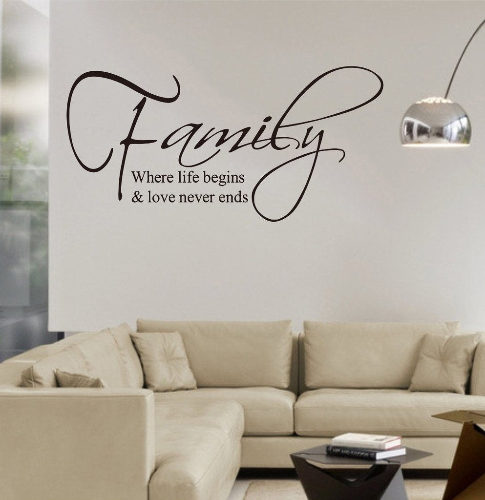 Family Where Life Begins and Love Never Ends Quote Decors Wall Saying Decals Quote for Home Wall Stickers Nursery Decor(5) size 30x60 dz011
