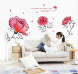 Wall Decal Pink Rose Lily Daisy Magnolia Flower Romantic Vinyl Sticker for Bedroom Living Room (Romantic pink flower) size 50x70 ay7234