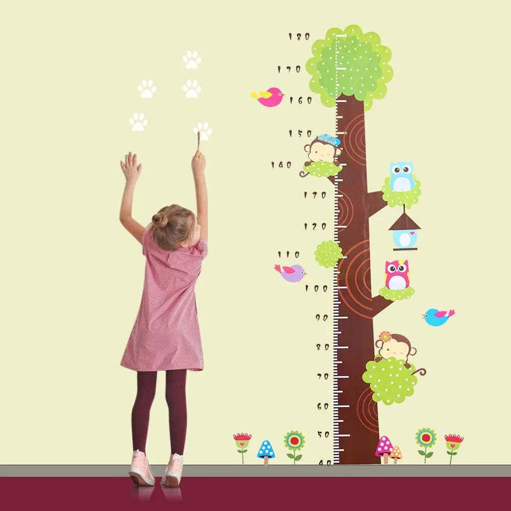 Simoshaw Height Measurement Growth Chart Tree Cute Monkey and Owls Wall Vinly Decal Decor Sticker size 50x70cm ncs006