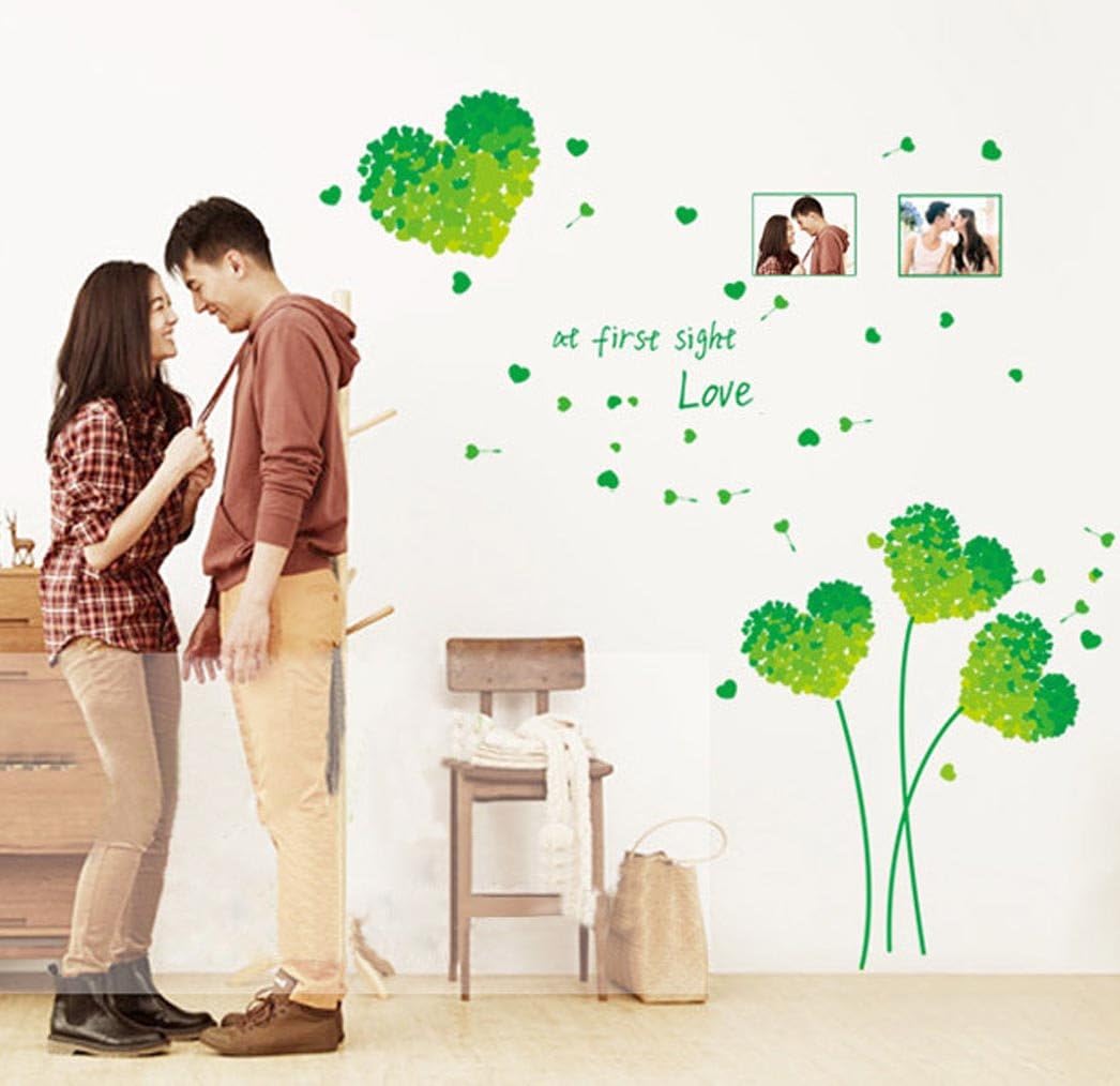 Love Grass Leaf Wall Sticker Green Heart, Photo Frame, Bedroom, Living Room, Wall Decor, Decals size 50x70 ay7176c
