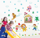 Winter Snow Animals Skiing Children Snowman Wall Stickers Kids Room Bedroom Kindergarten Removable Kids Playing Game Stickers