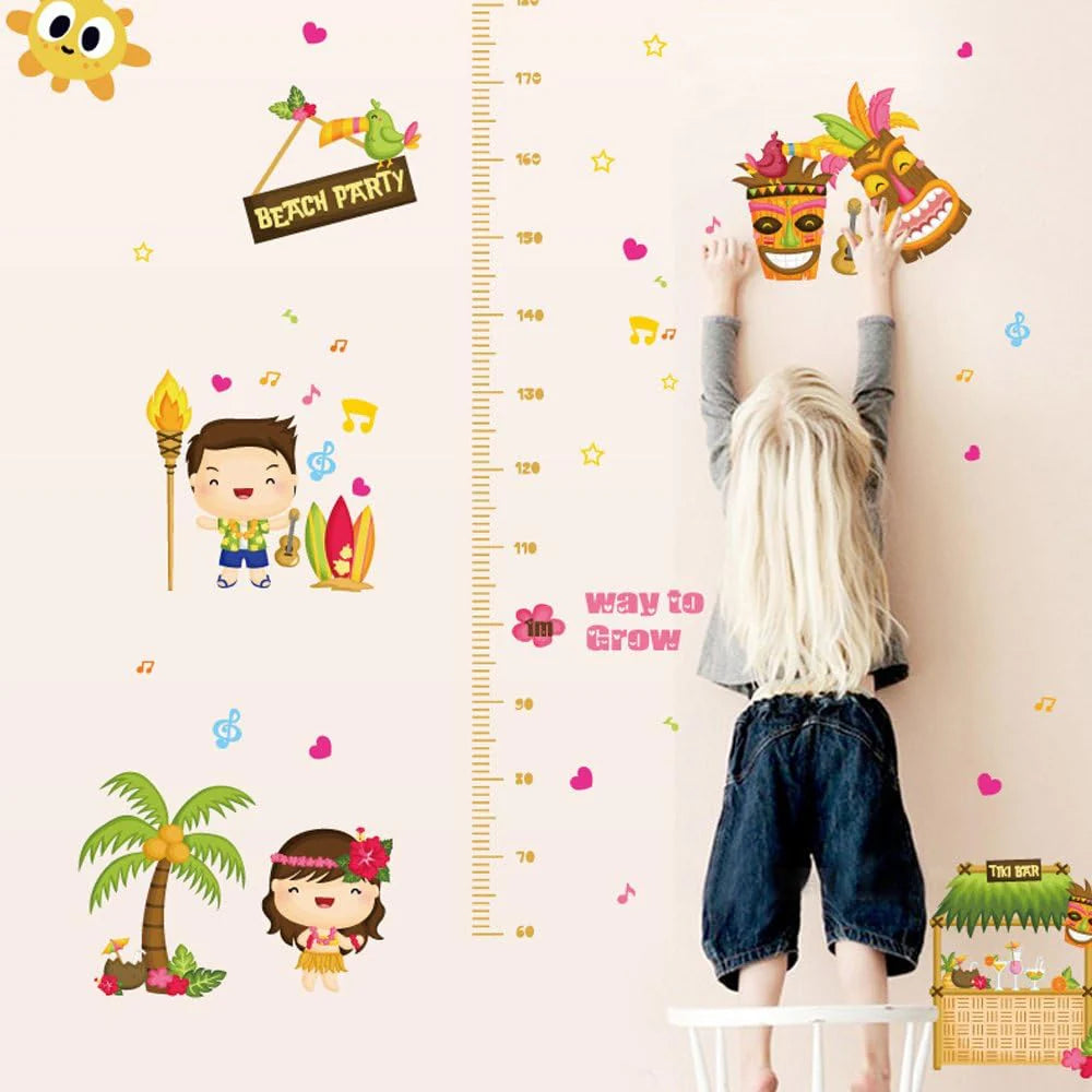 BEST OF BEST Beach Party Height Measurement Wall Sticker Home Decal Removable PVC Murals Wallpaper Girls Boys Kids Baby Nursery Bedroom Living Room Bathroom Kitchen Window Playroom Decor size 60x90  hm92004
