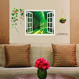 AY914 Lifelike Valley Window Wall Sticker Quality 90*60cm PVC Removable Beautiful Views Decal Vivid Green Forest Wall art Mural