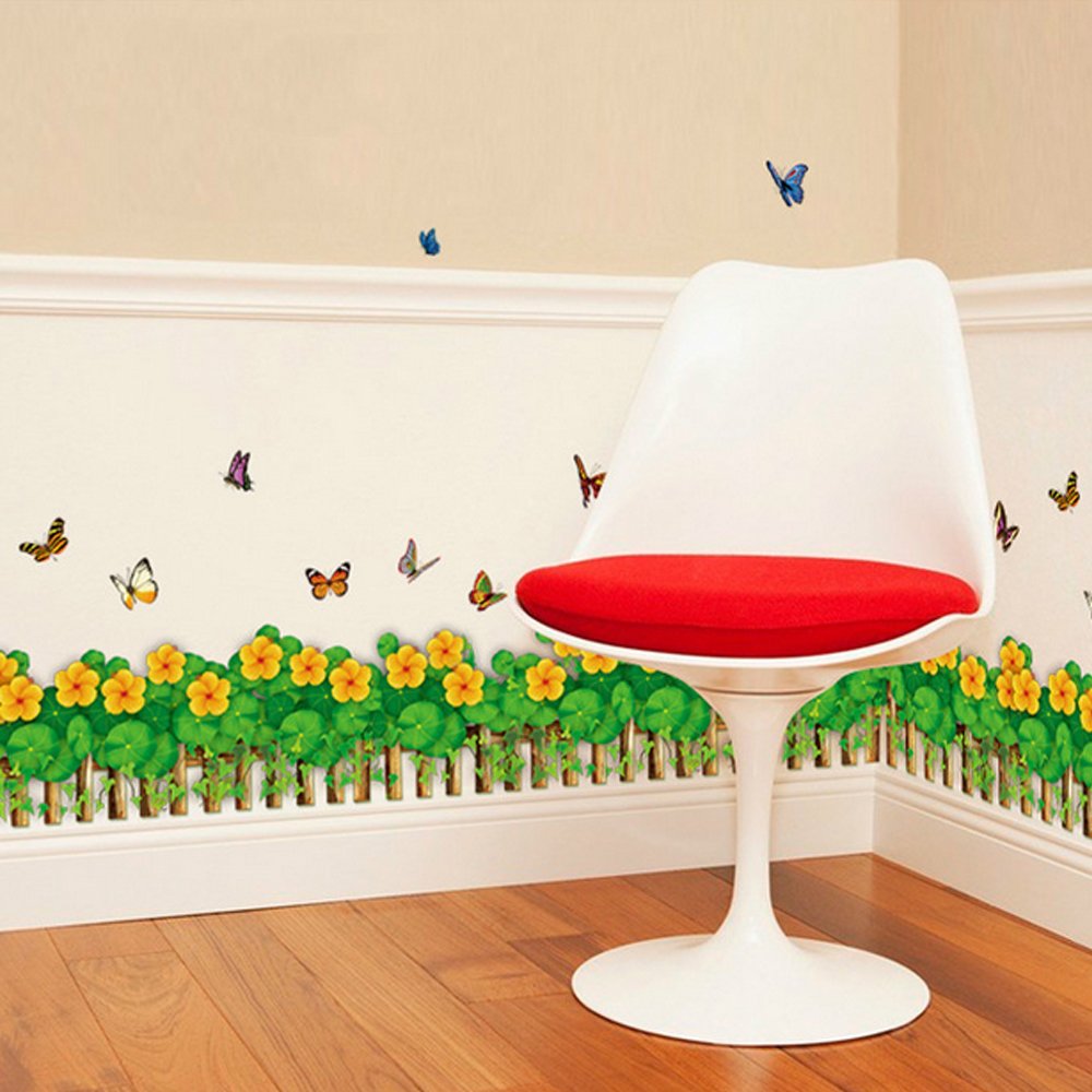 fashionbeautybuy Baby Boy's Butterflies Flowers Railing Skirting Line Wall Sticker Paper Home Decal One Size Multi size 50x70 xy8002