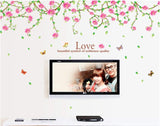 Home Decor Line PVC Art Decoration Removable Pink Roses Romantic Flower Rattan Style for Wedding Room Home Decals Mural Restaurant Bedroom Sitting Room Sofa TV Background by size 60x90 ay9150a