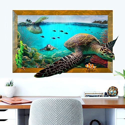 ChezMax 3D Sea Turtle Wall Sticker DIY Removable Wall Decals Wallpaper Decorative Wall Art Mural for Home 23.6" X 35.4"