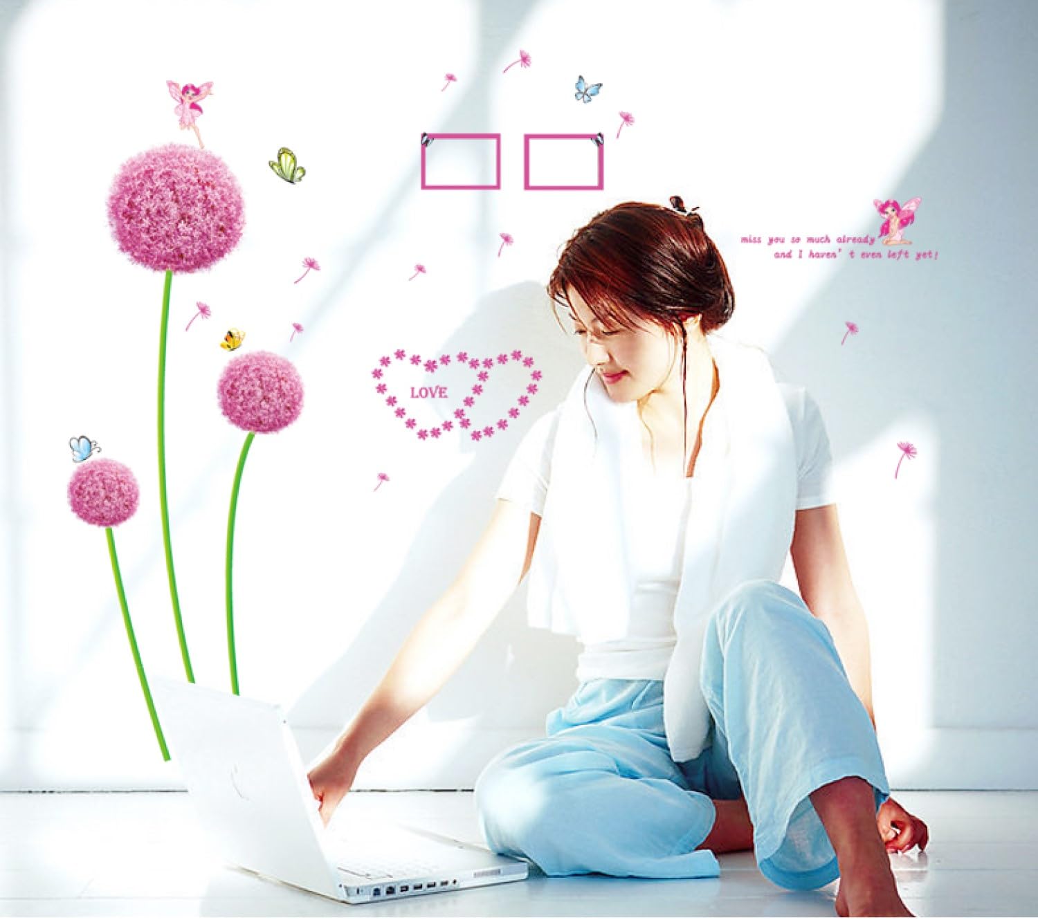 Indian Royals Pink Dendelion Flower Design Self Adhesive PVC Vinyl Wall Sticker size 45x60 ay6006b