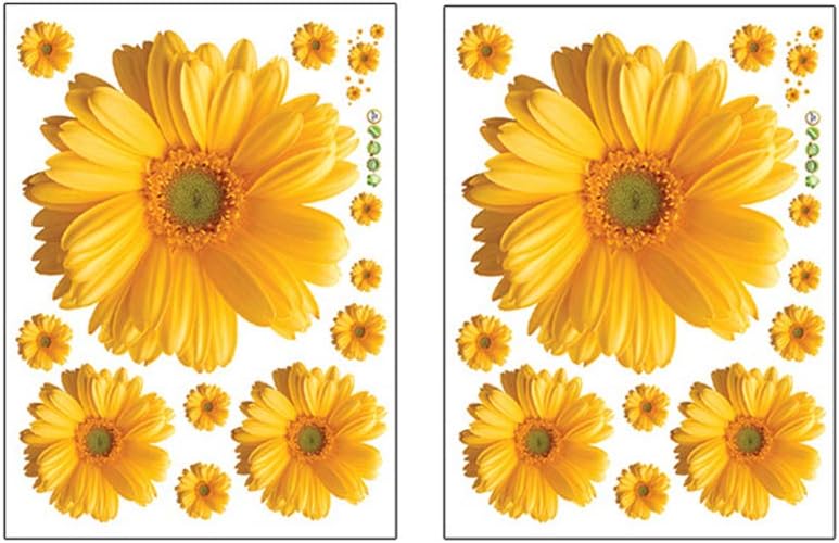 Daisy Flowers Wall Stickers Sunflower Wall Decals Yellow Red Pink Daisy Sunflower Wall Stickers Peel and Stick Removable Stickers for Nursery Kids Room Living Room (Yellow(2pcs)) size 45x60 ay6015c