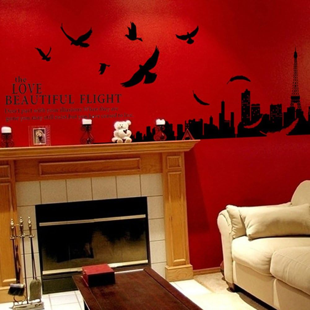 Paris Eiffel Tower living room removable quote vinyl wall decals stickers size 60x90 ay1913