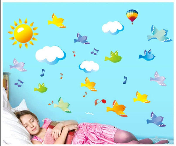 AY7175 Bird in the Sky Wall Stickers Sky Home Decor Scene Birds Sticker for Children Baby Kids AY7175