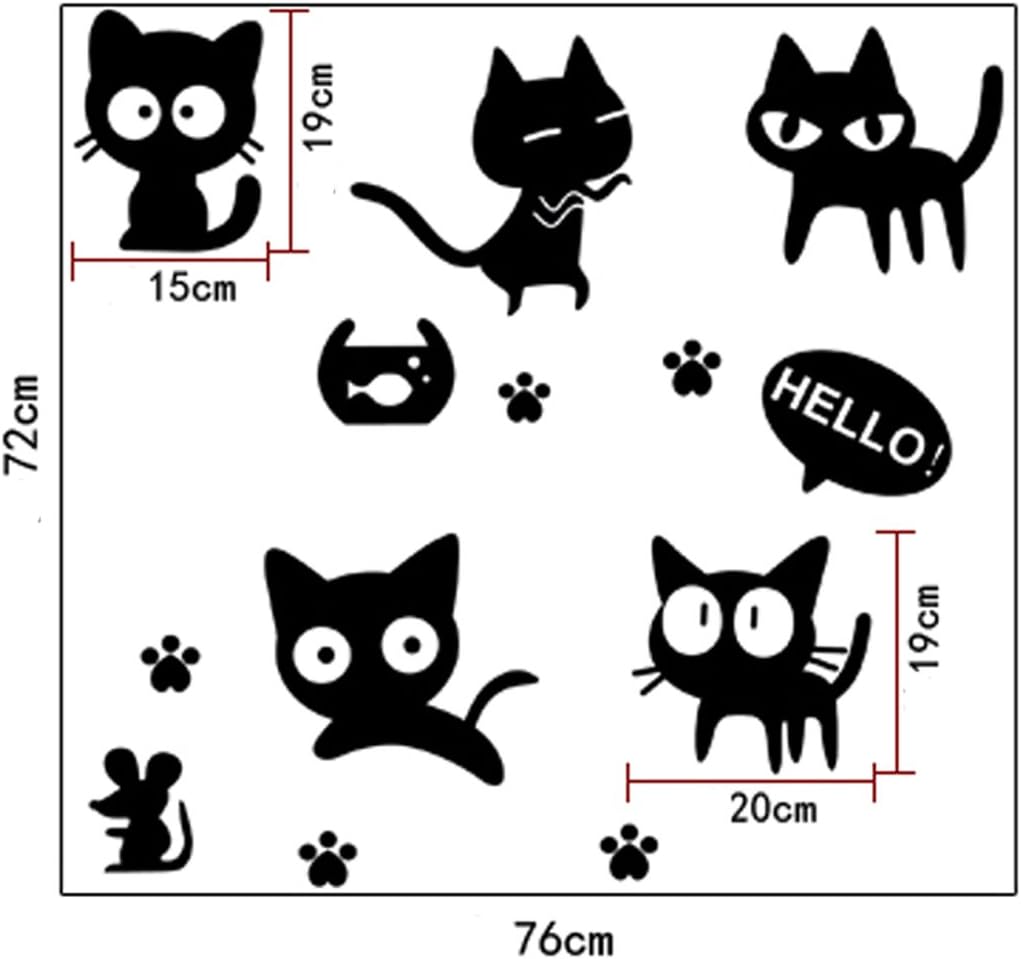 fashionbeautybuy Loverly Cats Wall Sticker House Decal Removable Living Room Wallpaper Bedroom Kitchen Art Picture PVC Murals Sticks Window size 50x60  nc6013