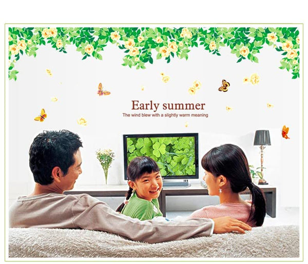 ABQ9701 Green Leaves and Butterfly stickers for walls of home, wall sticker for living room, wall stickers