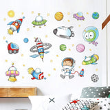 Space Astronaut Cartoon Wall Sticker Kids Room Outer Space Planet Galaxy Rocket Ship Decorative Wall Murals For Child's Favor size 50x70 xls7239