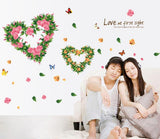 BIBITIME 2 Romantic Flower Hearts Meet "Love at First Sight" Valentines Day Vinyl Quotes Butterfly Lovers Wall Decals Sticker size 45x60 ay6014