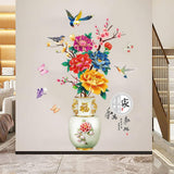 Dechom Peony Flower Pot Vase Wall Sticker Home Wall Art Hallway Corridor Background Aesthetic Decoration Wall Mural Vinyl Decals