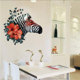 * Self Adhesive Wall Sticker Decorative DIY Decal Black Zebra Red Flower 3D Art Wall Stickers Bedroom Dining Living Room Wallpaper size 50x60