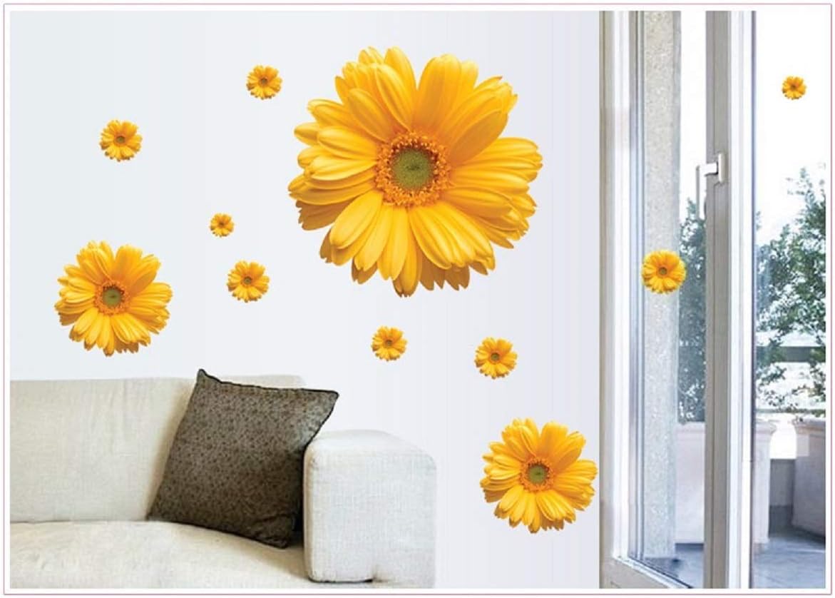 Daisy Flowers Wall Stickers Sunflower Wall Decals Yellow Red Pink Daisy Sunflower Wall Stickers Peel and Stick Removable Stickers for Nursery Kids Room Living Room (Yellow(2pcs)) size 45x60 ay6015c