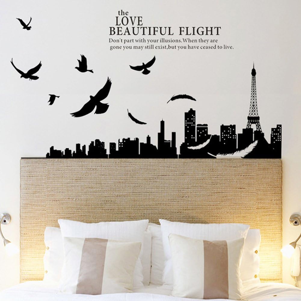 Paris Eiffel Tower living room removable quote vinyl wall decals stickers size 60x90 ay1913