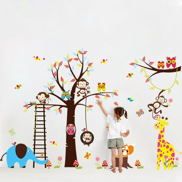 Live Giant Tree Sticker Monkey. Giraffe and Birds ZY1213