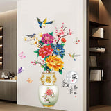 Dechom Peony Flower Pot Vase Wall Sticker Home Wall Art Hallway Corridor Background Aesthetic Decoration Wall Mural Vinyl Decals