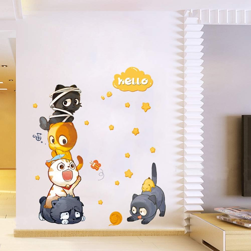 Cartoon Animals Wall Stickers DIY Children Mural Decals for Kids Rooms Baby Bedroom Wardrobe Door Decoration (Hello) size 60x90  xh9314