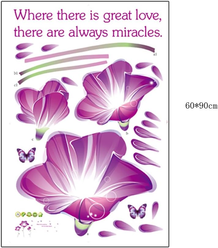 Purple Lily Flowers Butterflies English Letters Wall Sticker House Decal Removable Living Room Wallpaper size 60x90  ay9167