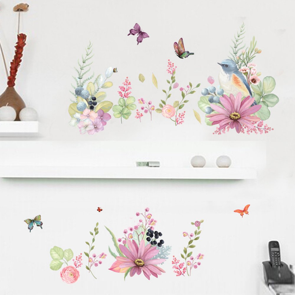 Fresh Flowers Birds Butterflies Wall Decal Home Sticker Abc 1056