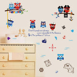 Wallpark Cartoon Cute Pirate Owl Sea Sailboat Map Removable Wall Sticker Decal, Children Kids Baby Home Room Nursery DIY Decorative Adhesive Art Wall Mural size 50x70 sk7103