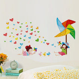 fashionbeautybuy Windmills Heart Shape Wall Sticker House Decal Removable Living Room Wallpaper Bedroom Kitchen Art Picture PVC Murals Sticks Window Door Decoration + 3D Frog Car Sticker 45x60 nc5183c