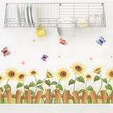 Removable Cartoon Animal Wall Stickers with Butterflies and Flowers, PVC Home Decor Wall Decals for Babies, Kids, Girls, Kitchen Decor, Posters (Sunflower Butterfly Fence) size 50x70 xls7178