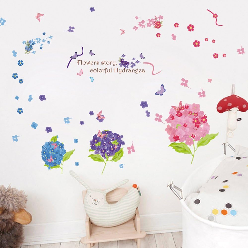 Romantic flower and butterfly design wall stickers, cartoon animals, removable heart-shaped wallpaper, home decor, PVC art mural, for babies size 50x70 xls7201