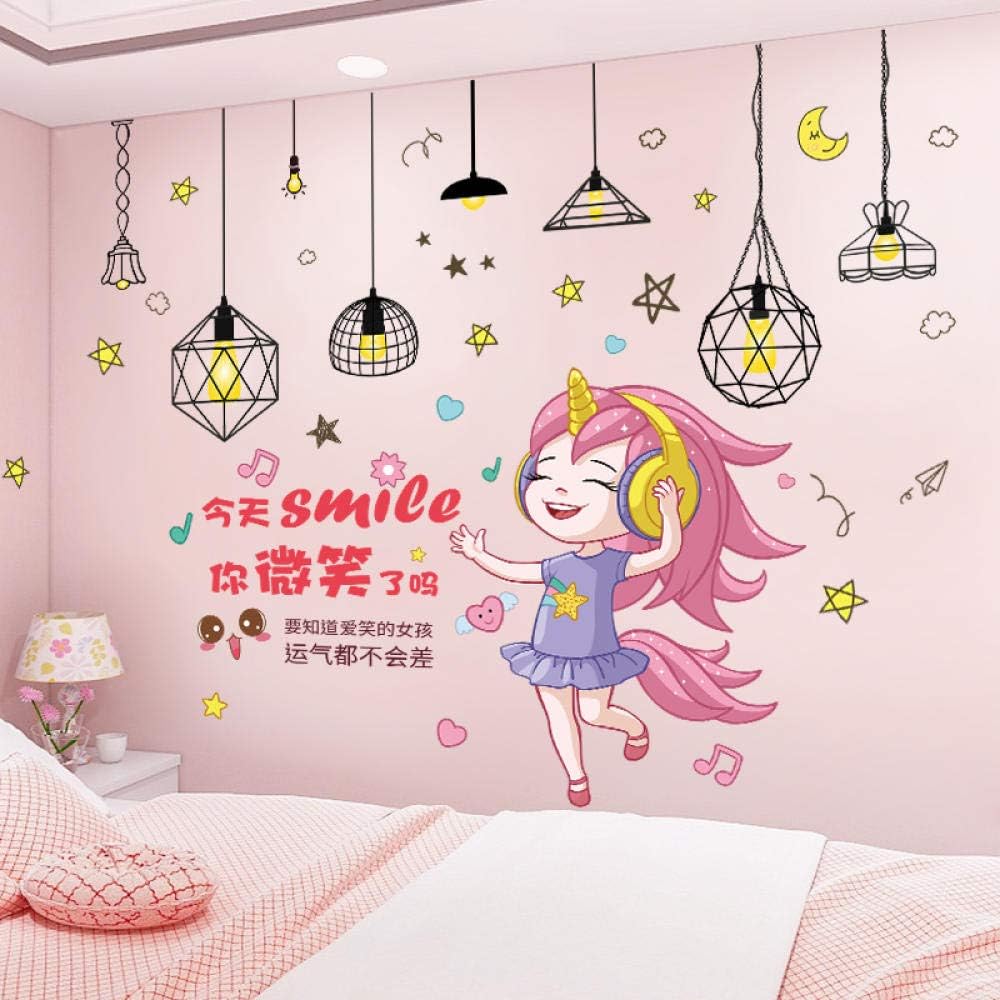 Beautiful girl sticker decoration, girl heart wall stickers, bedroom design, self-adhesive wallpaper, cute beautiful girl + wire frame chandelier size 45x60 sk6068