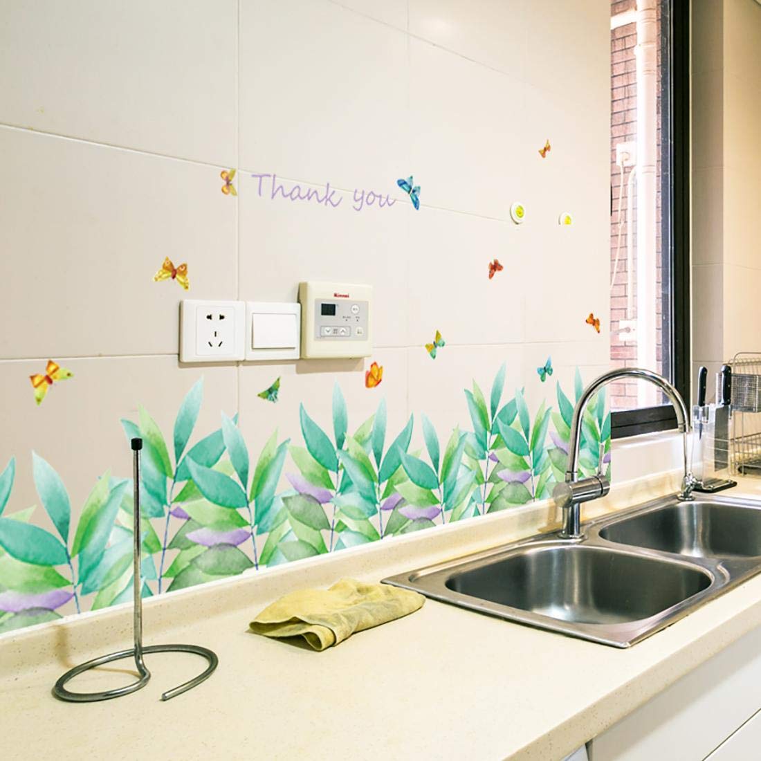 Wall Papers Green Leaves Baseboard Bathroom Kitchen Cupboard Decor Grass Plants Skirting Line Wall Stickers Decals size 50x70 sk7129