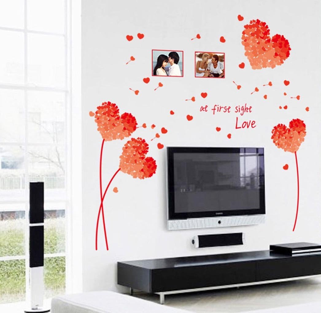 BIBITIME at First Sight Love Valentines Day Photo Frame Wall Stickers Couple Lovers Bedroom Heart Flower Picture Frame Vinyl Decal for Living Room size 50x70 ay7176e