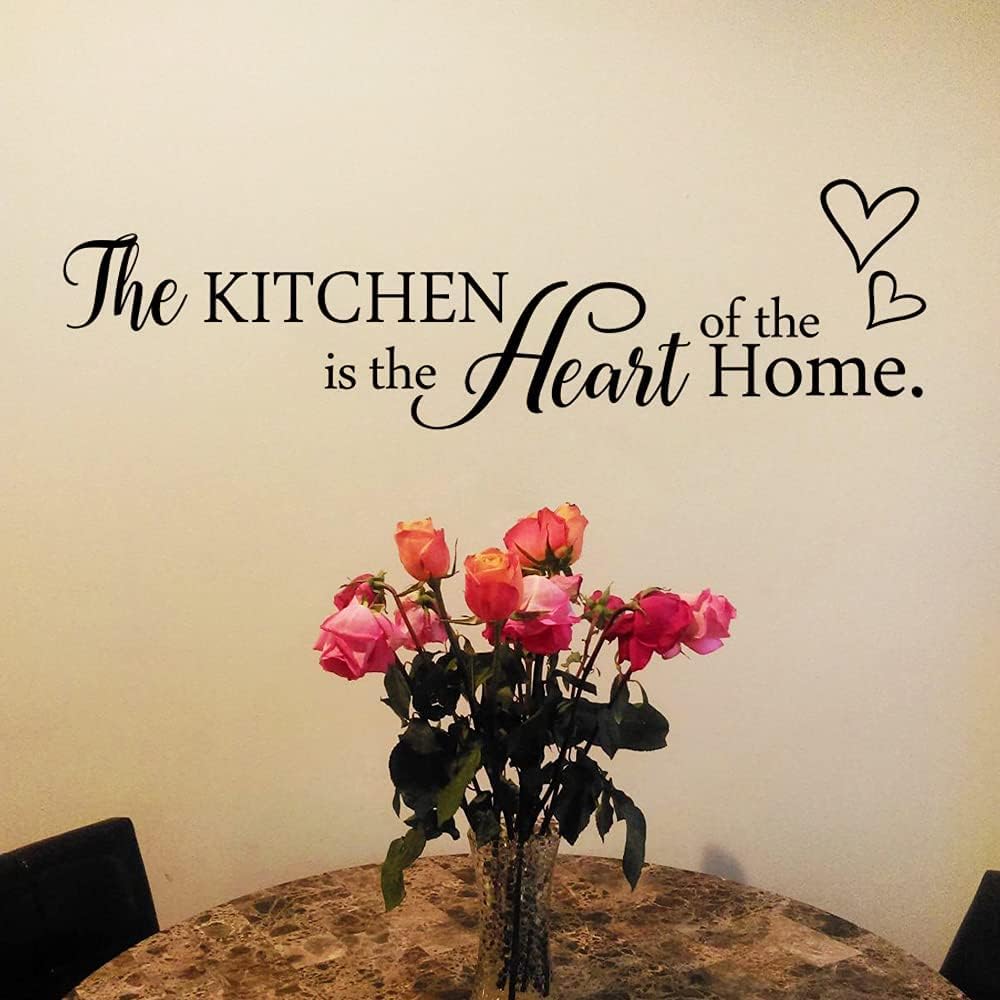 FlyWallD The Kitchen is The Heart of The Home Wall Decal Quotes Kitchen Signs Decor Kitchen Wall Stikcers Vinyl Art Saying  size 15x60 nc1030