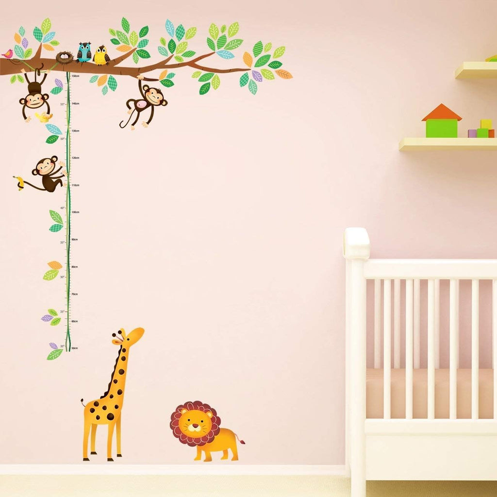 Lependor Little Monkeys Tree and Animals Height Chart Kids Wall Decals Wall Stickers Peel and Stick Removable Wall Stickers for Kids Nursery Bedroom Living...
