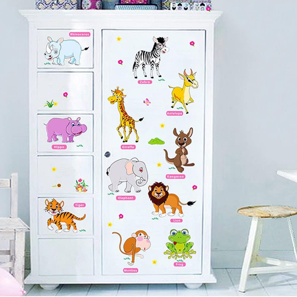 SuperDuo Animal Wall Sticker Cartoon DIY Art Decal Self-Adhesive Wallpaper Mural Decorate for Living Room TV Sofa Background Bedroom Kids Room Nursery size 60x90  am9215