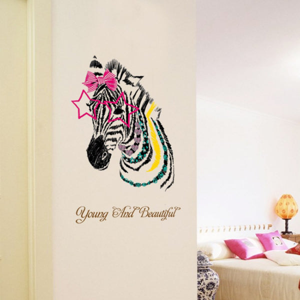 Butterflies Flowers Trees Wall Stickers Cartoon Animals Removable Wall Decals Home Decor Art Mural Baby Boys Girls Kids Bedroom Kitchen Room Decoration Wall Sticker (Beautiful Zebra)