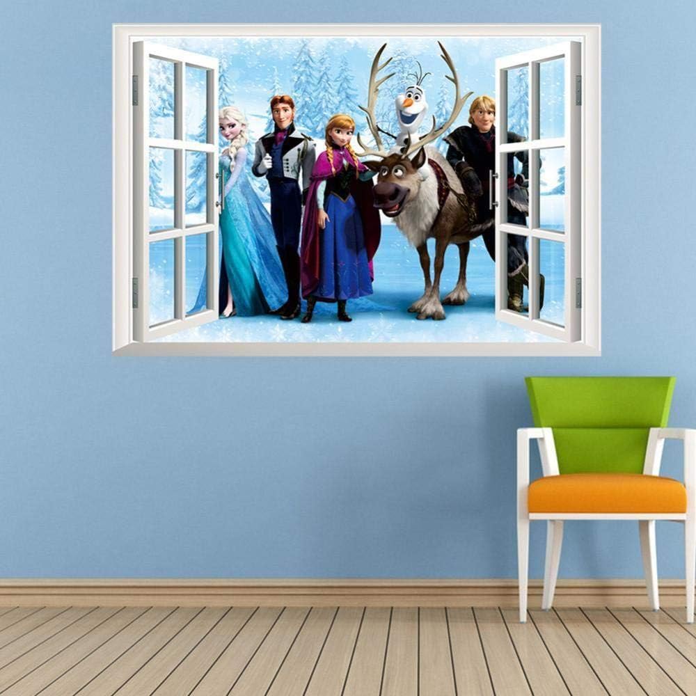 Frozen ElLsa Anna Olaf Kristoff Sven Hans 3D Window Wall Poster, Wallpaper, Wall Sticker Home Decor Stickers for bedrooms, Living Room, Hall, Kids Room, Play Room LM6006 Size: 45x60