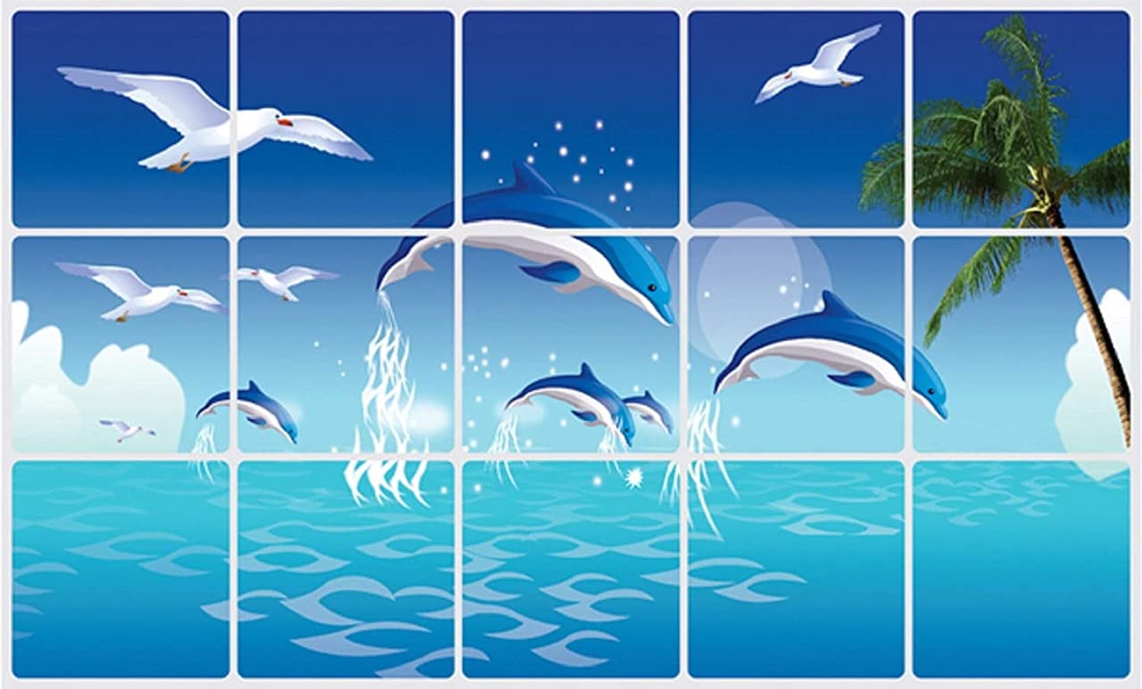 JAAMSO ROYALS Nature Blue Dolphine Wall Tiles Stickers Waterproof, Kitchen Stickers for Wall, Wall Sticker for Kitchen, Kitchen Sticker, Kitchen Tiles Wall Stickers size (75CM x 45CM) 3024