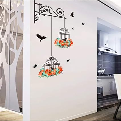 Cartoon Wall Stickers Bird Cage Flower Flying Living Room Nursery Room Vinyl Wall Decal Wall Stickers Childrens Room Home Decoration