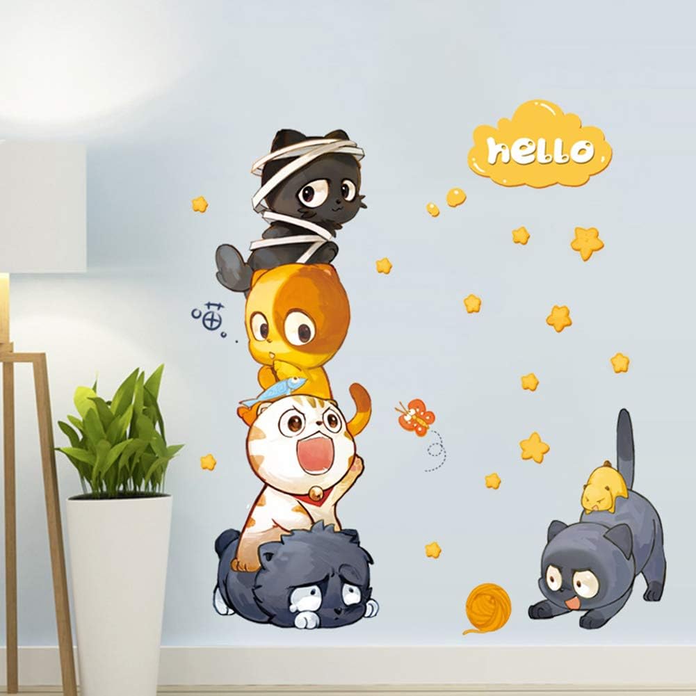 Cartoon Animals Wall Stickers DIY Children Mural Decals for Kids Rooms Baby Bedroom Wardrobe Door Decoration (Hello) size 60x90  xh9314
