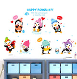 BIBITIME Kindergarten Classroom Nursery Cartoon Saying Quotes Happy Penguin Wall Decals Stickers Bedroom Kids Room Decor,DIY size 40x60 xh1059